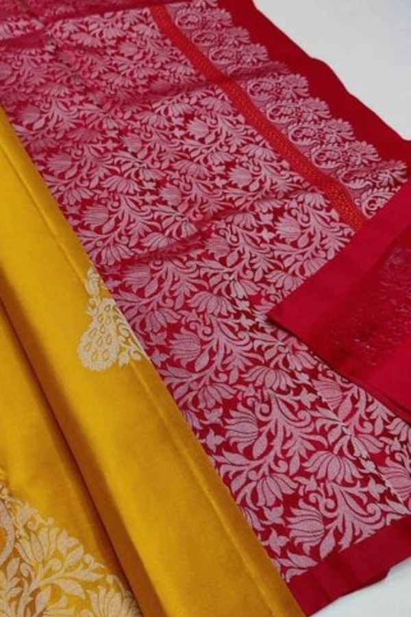 Temple Butta Banarasi Soft Silk Saree with Heavy Silver Zari Jaal Pallu in Four Contrasts  in Surat