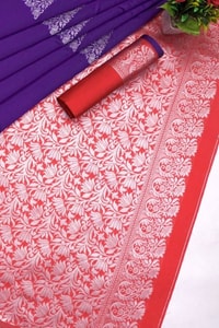 Temple Butta Banarasi Soft Silk Saree with Heavy Silver Zari Jaal Pallu in Four Contrasts  in Surat