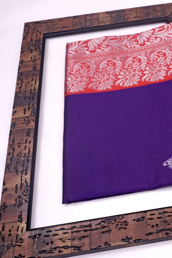 Temple Butta Banarasi Soft Silk Saree with Heavy Silver Zari Jaal Pallu in Four Contrasts  in Surat