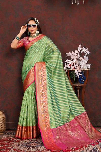 Timeless Tradition Meenakari Weaving and Tassel Detailing on Organza Saree in Surat