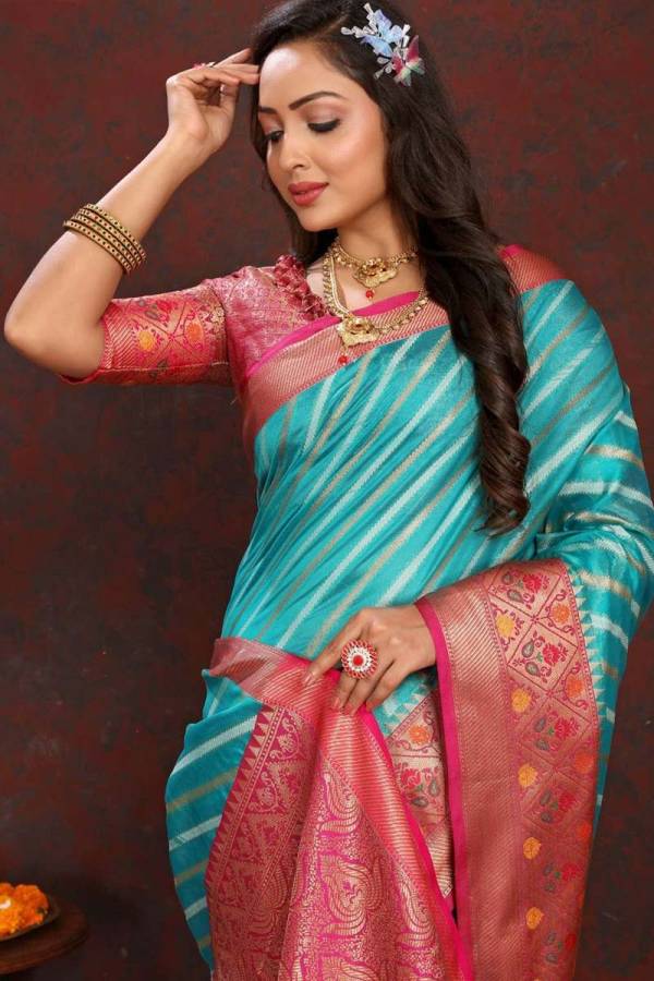 Timeless Tradition Meenakari Weaving and Tassel Detailing on Organza Saree  in Surat