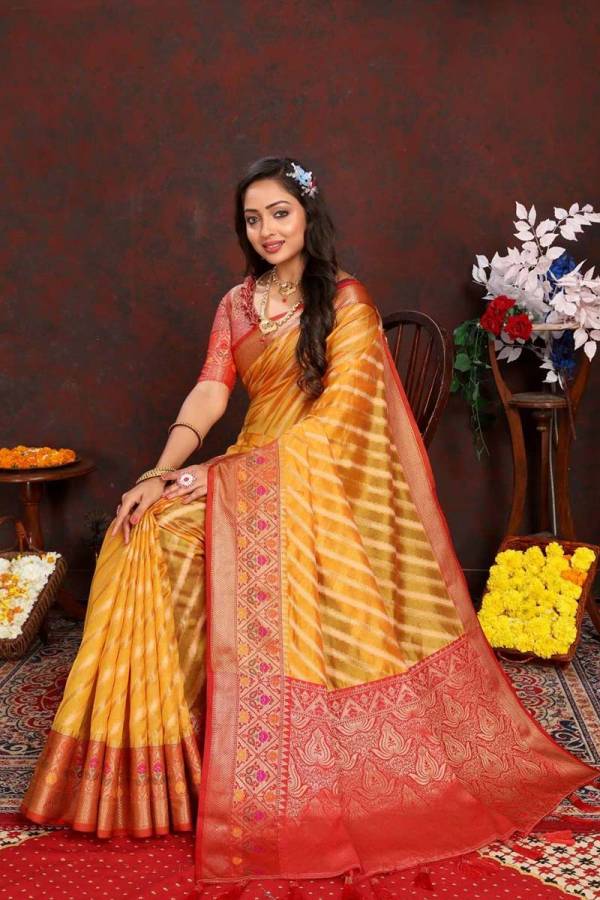 Timeless Tradition Meenakari Weaving and Tassel Detailing on Organza Saree  in Surat