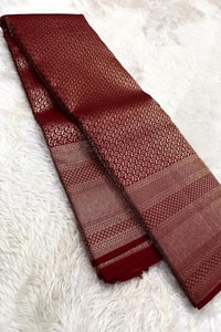 Tone-on-Tone Banarasi Soft Silk Saree with Antique Zari Geometric Jaal in Maroon and Red  in Surat