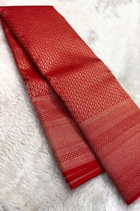 Tone-on-Tone Banarasi Soft Silk Saree with Antique Zari Geometric Jaal in Maroon and Red  in Surat