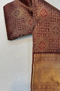Tone-on-Tone Geometric Jaal Banarasi Soft Silk Saree in Maroon and Wine with Zari Border  in Surat