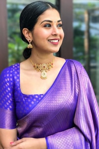 Tone-on-Tone Jacquard Banarasi Soft Silk Saree with Rich Pallu in Purple, Rust and Pink  in Surat