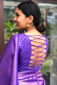 Tone-on-Tone Jacquard Banarasi Soft Silk Saree with Rich Pallu in Purple, Rust and Pink  in Surat