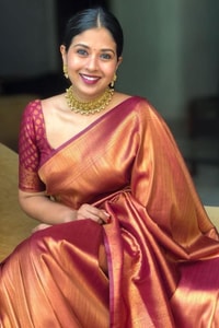 Tone-on-Tone Jacquard Banarasi Soft Silk Saree with Rich Pallu in Purple, Rust and Pink  in Surat