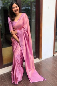 Tone-on-Tone Jacquard Banarasi Soft Silk Saree with Rich Pallu in Purple, Rust and Pink  in Surat