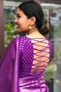 Tone-on-Tone Jacquard Banarasi Soft Silk Saree with Rich Pallu in Purple, Rust and Pink  in Surat