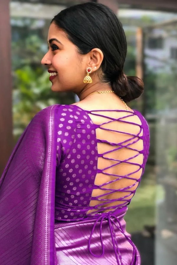 Tone-on-Tone Jacquard Banarasi Soft Silk Saree with Rich Pallu in Purple, Rust and Pink  in Surat