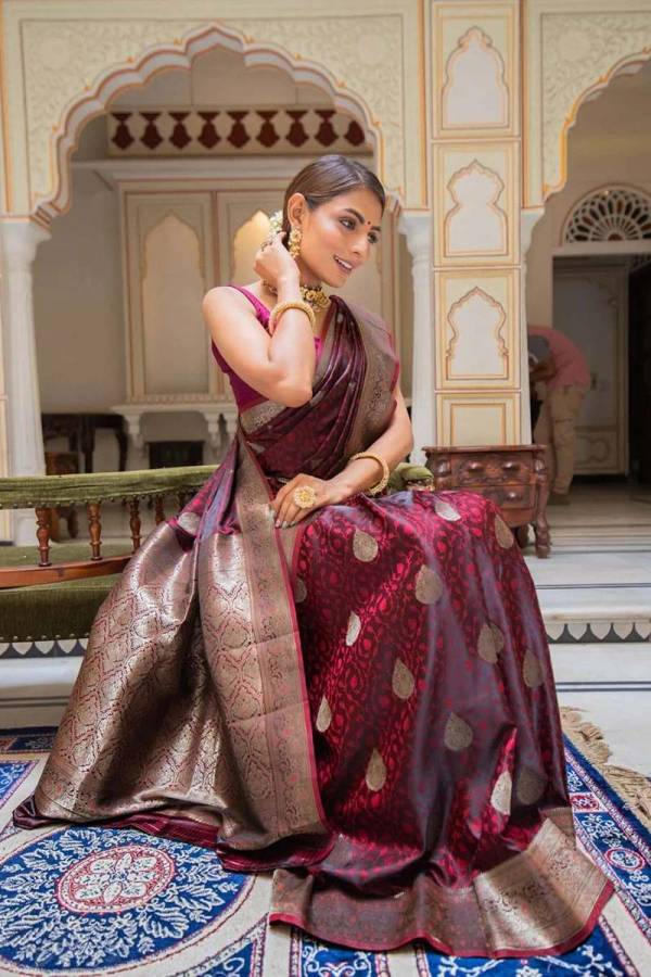 Traditional Banarasi Silk Saree with All Over Silver Zari weaving Floral Design Saree  in Surat