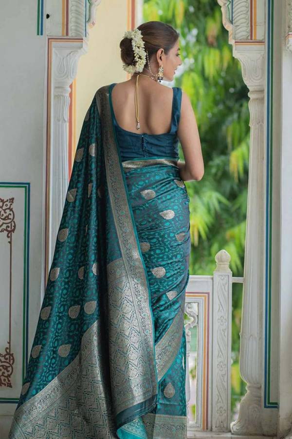 Traditional Banarasi Silk Saree with All Over Silver Zari weaving Floral Design Saree  in Surat