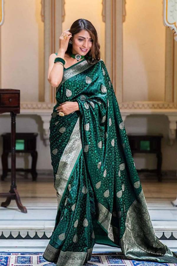 Traditional Banarasi Silk Saree with All Over Silver Zari weaving Floral Design Saree  in Surat