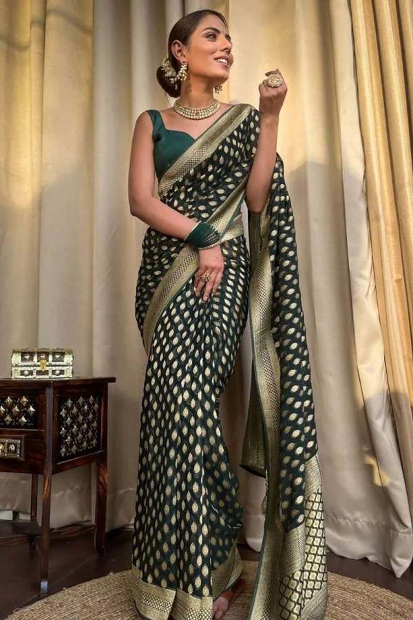 Traditional Banarasi Wedding Saree with All Over Golden Flower Butta Design Saree  in Surat