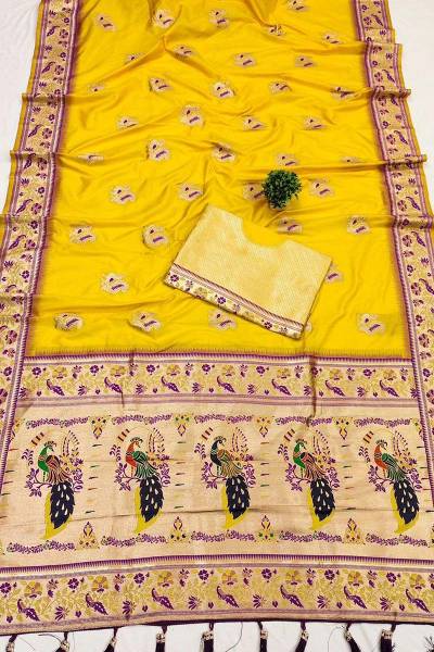 Traditional Charm Rich Pallu and Contrast Border in Soft Pethani Silk Design Saree in Surat