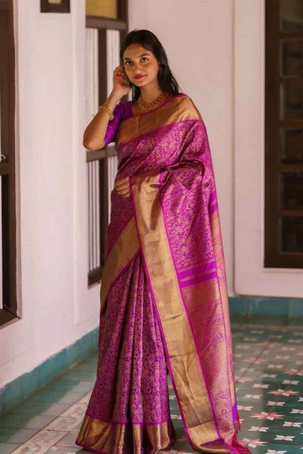 Traditional Kanchipuram Silk Saree with Rich Pallu and Zari Embellishments  in Surat