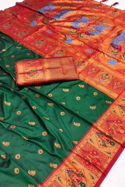 Traditional Pethani Silk Saree with Exquisite Copper Zari and Meenakari Designs in Surat