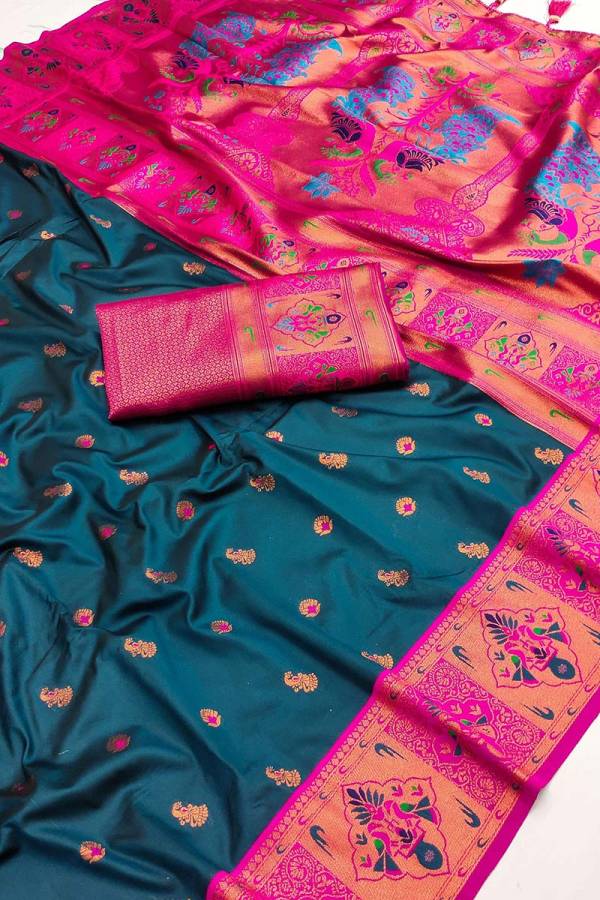 Traditional Pethani Silk Saree with Exquisite Copper Zari and Meenakari Designs  in Surat