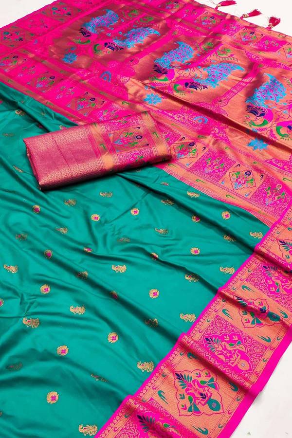 Traditional Pethani Silk Saree with Exquisite Copper Zari and Meenakari Designs  in Surat