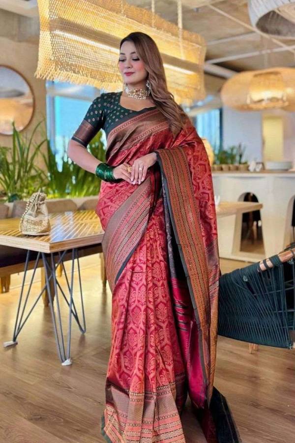 Traditional Red Banarasi Saree with Rich Pallu and Floral Zari Patterns  in Surat