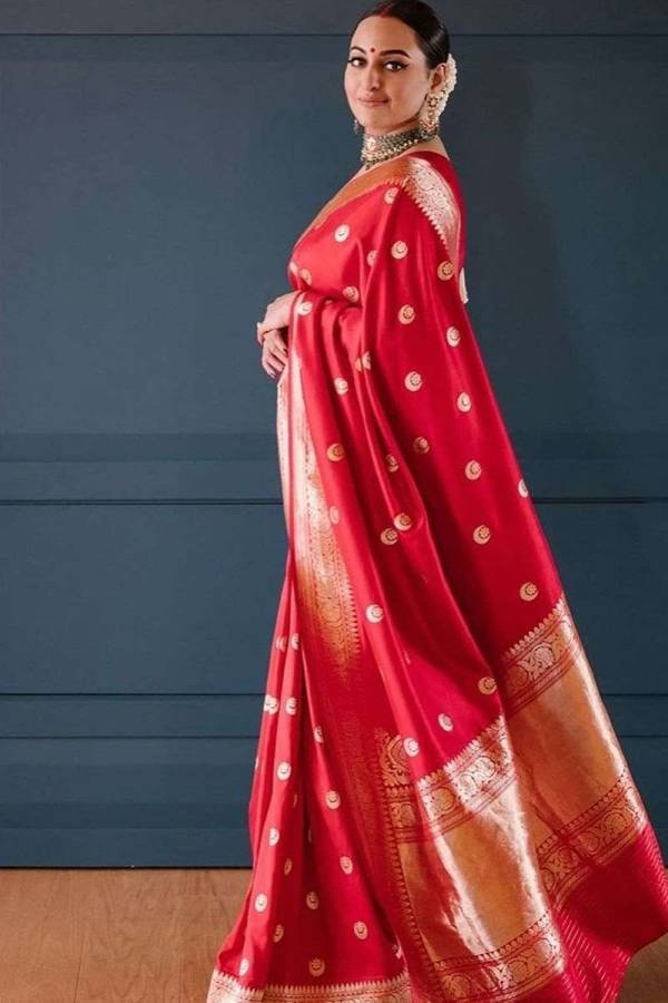 Trendy Wedding Wear Fancy Soft Silk Saree with Golden Zari Weaving Design Saree  in Surat