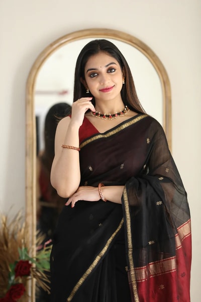 Two-Tone Contrast Pallu Banarasi Soft Silk Saree with Zari Buttis in Nine Colour Pairs in Surat