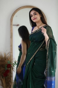 Two-Tone Contrast Pallu Banarasi Soft Silk Saree with Zari Buttis in Nine Colour Pairs  in Surat