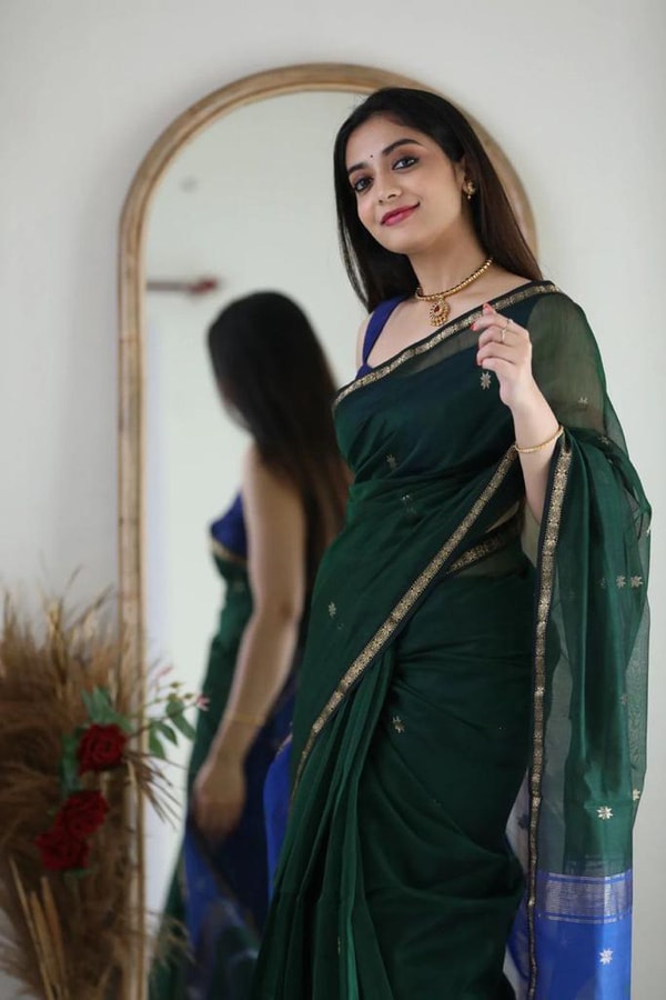 Two-Tone Contrast Pallu Banarasi Soft Silk Saree with Zari Buttis in Nine Colour Pairs  in Surat