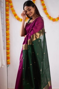 Two-Tone Contrast Pallu Banarasi Soft Silk Saree with Zari Buttis in Nine Colour Pairs  in Surat