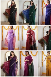 Two-Tone Contrast Pallu Banarasi Soft Silk Saree with Zari Buttis in Nine Colour Pairs  in Surat