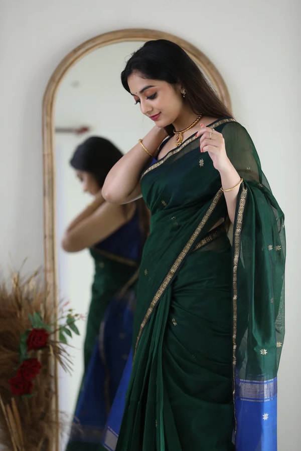 Two-Tone Contrast Pallu Banarasi Soft Silk Saree with Zari Buttis in Nine Colour Pairs  in Surat