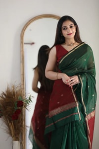 Two-Tone Contrast Pallu Banarasi Soft Silk Saree with Zari Buttis in Nine Colour Pairs  in Surat