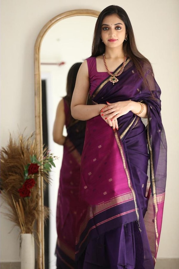 Two-Tone Contrast Pallu Banarasi Soft Silk Saree with Zari Buttis in Nine Colour Pairs  in Surat