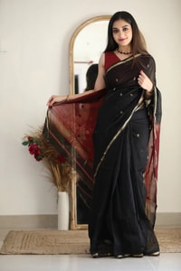 Two-Tone Contrast Pallu Banarasi Soft Silk Saree with Zari Buttis in Nine Colour Pairs  in Surat