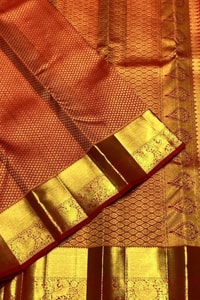 Vermilion Orange Banarasi Soft Silk Saree with Fine Zari Checks and Heavy Gold Border  in Surat