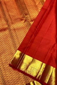 Vermilion Orange Banarasi Soft Silk Saree with Fine Zari Checks and Heavy Gold Border  in Surat