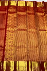 Vermilion Orange Banarasi Soft Silk Saree with Fine Zari Checks and Heavy Gold Border  in Surat