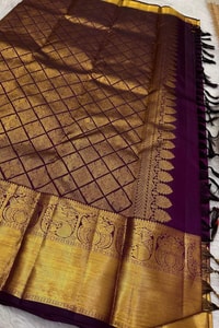 Violet Banarasi Soft Silk Saree with Gold Floral Buttas and Peacock Medallion Zari Border  in Surat