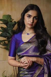Violet Banarasi Soft Silk Saree with Gold Zari Floral Jaal and Wide Gold Border  in Surat