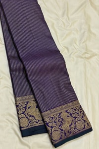 Violet Banarasi Soft Silk Saree with Pinstripe Zari Body and Floral Zari Border  in Surat