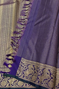 Violet Banarasi Soft Silk Saree with Pinstripe Zari Body and Floral Zari Border  in Surat