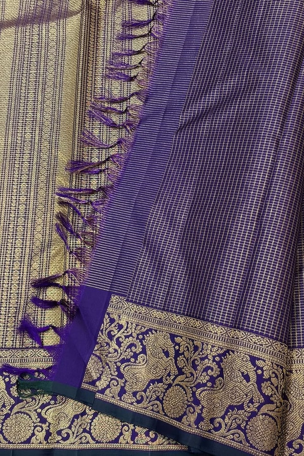 Violet Banarasi Soft Silk Saree with Pinstripe Zari Body and Floral Zari Border  in Surat