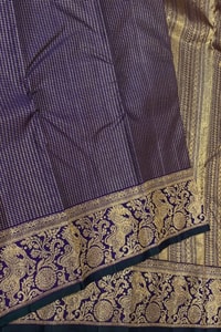 Violet Banarasi Soft Silk Saree with Pinstripe Zari Body and Floral Zari Border  in Surat