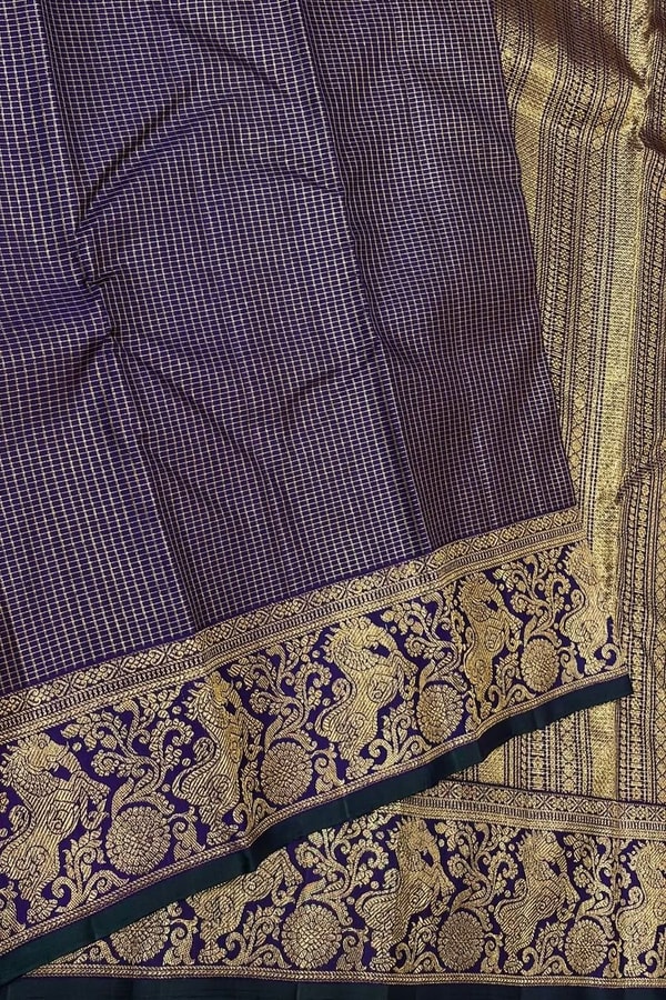 Violet Banarasi Soft Silk Saree with Pinstripe Zari Body and Floral Zari Border  in Surat