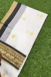 White Banarasi Soft Silk Saree with Black and Gold Zari Border and Golden Pallu  in Surat video 1
