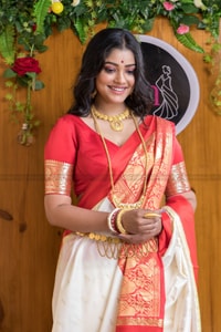 White and Red Bengali Style Banarasi Soft Silk Saree with Red Zari Border and Woven Pallu  in Surat