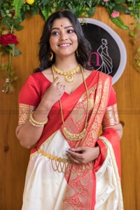 White and Red Bengali Style Banarasi Soft Silk Saree with Red Zari Border and Woven Pallu  in Surat