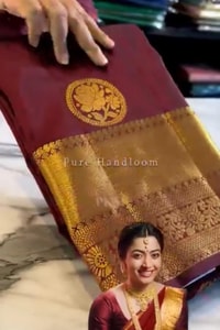 Wine Banarasi Soft Silk Saree with Gold Coin Buttas, Chakra Motif and Mustard Gold Pallu  in Surat