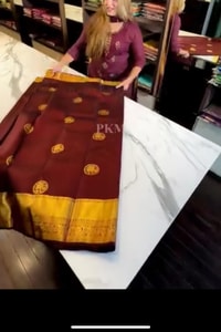 Wine Banarasi Soft Silk Saree with Gold Coin Buttas, Chakra Motif and Mustard Gold Pallu  in Surat